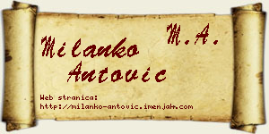 Milanko Antović vizit kartica